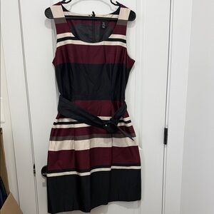 H&M Striped Sleeveless Dress - Black, Burgundy, and Cream